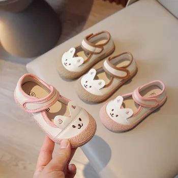 Модни детски парусиновая обувки за момичета, с хубав украшение във формата на зайче, с нисък покрив, каки, розови маратонки за момичета, дълбока ежедневни обувки за деца G07173