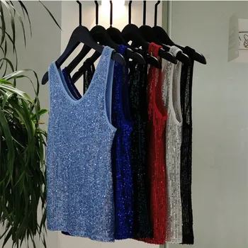 Модни Корейската версия на Блестяща Малка тениски Bright Crystal Slim На пролетта с Камзолом от Стотици пайети