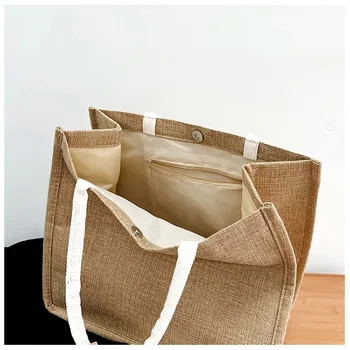 Модни проста однотонная преносима дамска чанта-тоут голям капацитет, памучен бельо чанта за студентски пазаруване, чанта за защита на околната среда