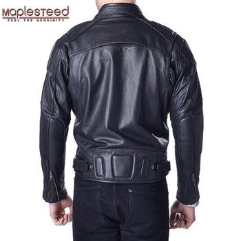 Мотоциклетът байкерская яке Мъжко яке от естествена телешка кожа, черна дебели палта от естествена кожа с мотор, мъжки кожени облекла, зимни M153