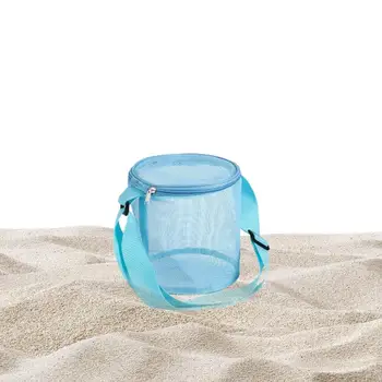 Мрежести плажни чанти на Окото плажни чанти с регулируема каишка Сгъваеми чанти за съхранение на плажни играчки Цветни окото чанти във формата на раковини за детски плажа