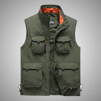 Мъжка жилетка 6XL, однотонная яке, быстросохнущий мрежест жилетка с множество джобове, уличен жилетка, есенно-годишният тънка жилетка, тактически военен