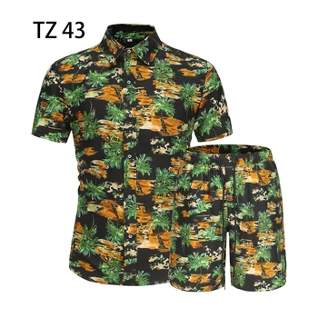 Мъжка Лятна Нова Мода 2023, Хавайски Комплект Ризи, Мъжки Комплект с Принтом, Ежедневни Риза с къс ръкав и цветна Принтом, Плажни Мъжки Комплекти от две части, M-4XL