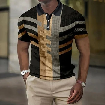 Мъжка риза с къси ръкави, риза за голф с геометрични 3D принтом, улични ръкави, дрехи копчета, модерен дизайнерски ежедневни дишаща
