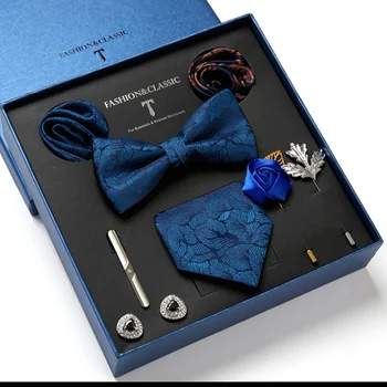 Мъжки комплект от вратовръзка в Луксозна кутия за подарък кутия на мъжката вратовръзка-пеперуда празничен подарък вратовръзка ръкавели джоб квадрати