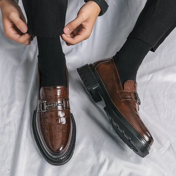 Мъжки обувки Le Fou, удобна мода ежедневни обувки от крокодилска кожа, лятна мъжки кожени обувки, костюми, официалната кожени обувки