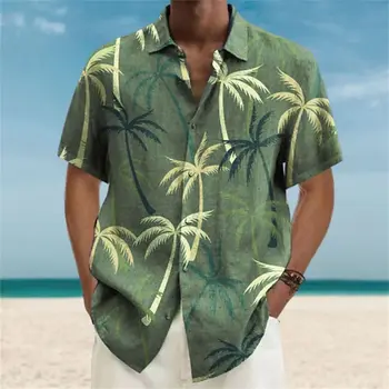 Мъжки ризи Поло Dazn с принтом на кокосовата палма, Блузи If, Плажни Модни Блузи с къс ръкав, Градинска Облекло Оверсайз, Хавайска риза 5xl