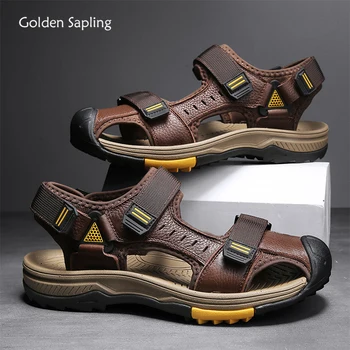Мъжки сандали Golden Sapling, лятна обувки от естествена кожа, мъжки сандали Outudoor в ретро стил, реколта модни мъжки обувки за трекинг