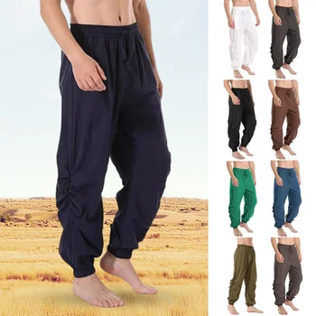 Мъжки средновековни панталони дантела, реколта пиратски бандажные панталони, летни провиснал зреещи на финия съвсем малък, ежедневни свободни зреещи