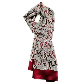 Мъжки шал от 100 коприна с петна Пейсли, двуслойни дълъг маточната шал червен цвят за мъжки подарък