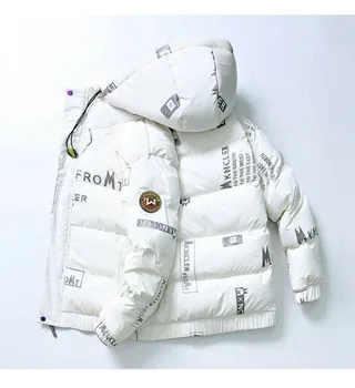Мъжко есенно-зимно яке в бяло утином топола, укороченная версия, корейски модерен младежки пуловер с качулка, благородна яке