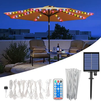 На слънчева светлина за сенници за тераса, гирлянди, 104 led фенер за градински чадър, IP65, водоустойчив уличен градински чадър, страхотна струнен лампа