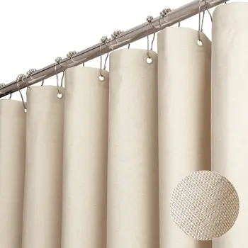 Набор от завесата за душа в стил Kwater Linen с пластмасови куки-плат, текстурирани плат, здрави хотелски водоустойчив завеси за баня
