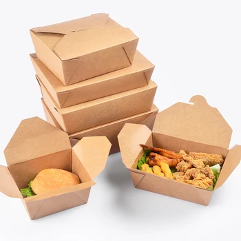 Напечатанная на поръчка еднократна кутия за храна от крафт-хартия за вкъщи, кутия за опаковане на най-горещите мацки крылышек, хартиена кутия за заведения за бързо хранене