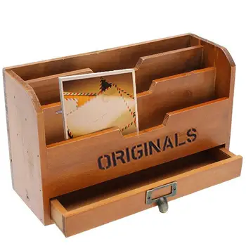 Настолна дървена реколта стойка за писма, мрежа, държач за съхранение на файлове, монтиран на стената офис пощенска хартия, обикновена хартия, домашна картичка