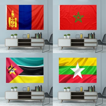 Национален флаг Монголия, Мароко, Мозамбик, Мианмар, с графичен принтом по поръчка, полиестерна покриване на вала, люверсы, банер 3X5FT 90X150 см