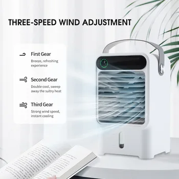 Нов преносим климатик, Мини Настолен електрически вентилатор 3 скорости на вятъра 500 мл резервоар за вода Цифров дисплей въздушен охладител Атмосфера на светлина