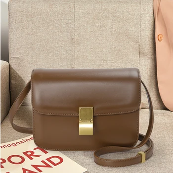 Нова дамска чанта на едно рамо С Нов модел от телешка кожа, с диагонал заключване, малка квадратна чанта, Чанта за тофу от естествена кожа