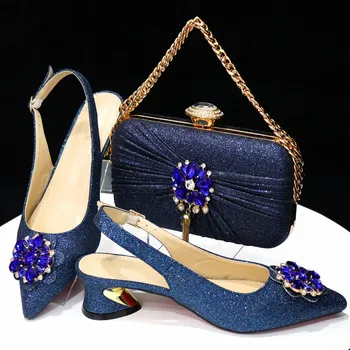 Нова италианска класика, дамски обувки и чанта в комплекта, летен стил, обувки и чанта на висок ток с кристали, комплект за парти