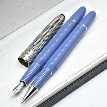 Нова класическа писалка Mb Glacier серия 145 от синята смола, уникални релефни офис химикалки-роллеры за писане, подарък кутия за студенти