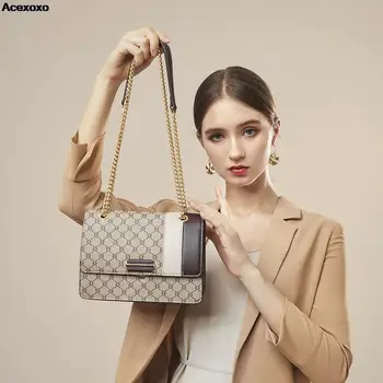 Нова леки луксозна модерна чанта за отдих, висококачествена чанта за през рамо в стил мозайка с веригата и принтом