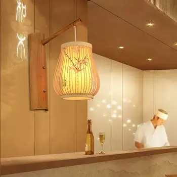 Новият китайски бамбук, с монтиран на стената лампа в стил шинуазри хотелски коридор нощно шкафче за спалня ретро хол с трапезария и преминаване на Дзен, с монтиран на стената лампа