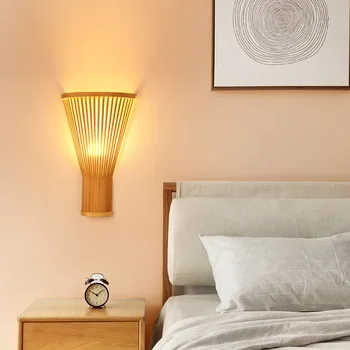 Новият китайски лампа за дневна, модерни прости бамбукови led осветление стена за помещения, творчески бамбук, с монтиран на стената лампа, ръчна изработка