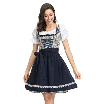 Ново възрастен женствена рокля Dirndl с цветя модел на Октоберфест, Баварска бирария парти, дрехи за момичета, необичайни етап костюми