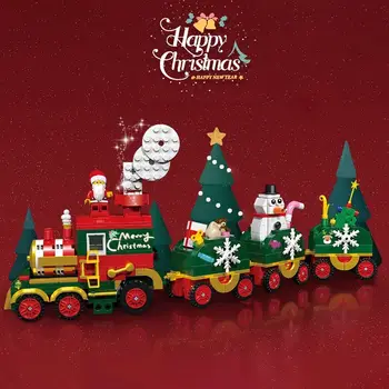 Новогодне-Коледен влак, строителни блокове, Дядо Коледа, Снежен човек, Коледна елха, елени, тухли, играчката 