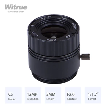 Обектив Witrue HD, 4K CS Mount 12MP 5 мм с бленда F2.0 формат 1/1.7