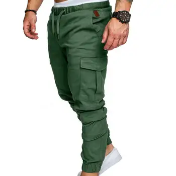 Обикновена стегнати панталони Ежедневни мъжки джобовете на талията с завязками на щиколотках Панталон Cargo