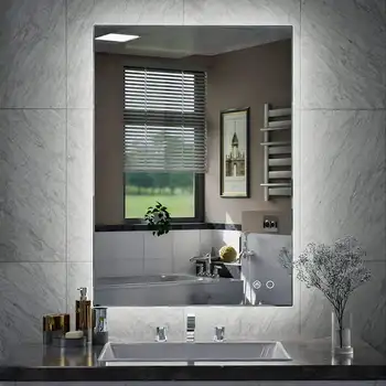 Огледало с led подсветка и защита от замъгляване, регулируема за грим, стенно огледало с осветление, CRI90 IP54, водонепроницаемое за баня (хоризонтално / V