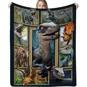 Одеяло с принтом динозавър в ретро стил, двустранно фланелевое одеяло, калъф за къмпинг, одеало, единична шал, одеяло
