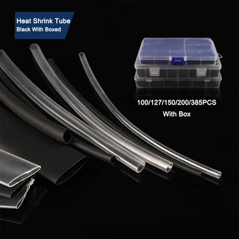 Опаковани в кутия черен комплект термоусадочных тръби с тел и кабел, изолиран от висок клас полиолефиновый комплект ръкави, комплект термоусадочных тръби