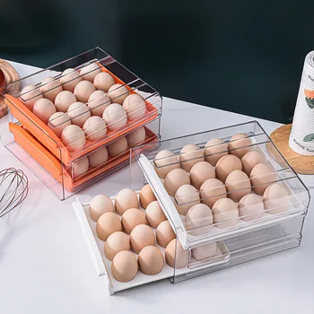 Органайзер за съхранение на яйца в хладилника, държач за яйца за 2-слойных кутии, штабелируемые кутии за съхранение, кухненски прозрачен пластмасов държач за яйца