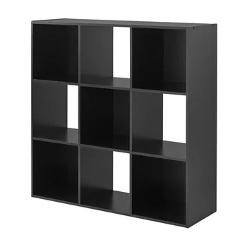 Основните елементи на 9-Кубичен органайзер за съхранение на Черна лавица за книги в библиотеката на книжарниците органайзер за библиотечка