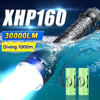 От 30 000 лумена, 1000 м, подводен професионален светлина, бяла водоустойчива led подводен фенер за гмуркане, фенер