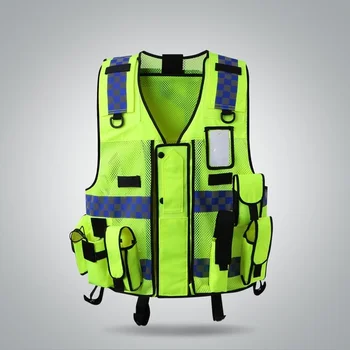 Отразяваща жилетка с няколко торби за строителната площадка, жилетка за защита на сгради, флуоресцентно дреха, яке