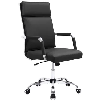 Офис бюро със средна облегалка, облегалка за главата, регулируема управляемият работно стол конферентен стол от изкуствена кожа с подлакътници, черна