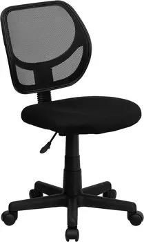 Офис стол с ниска облегалка от черна мрежа, отточна тръба на шарнирна връзка, с извити квадратна облегалка