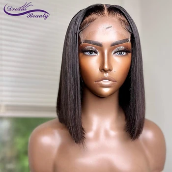 Перука Боб от човешки коси, къси преки перуки, изработени от човешка коса за черни жени, бесклеевой евтина перука от човешки косъм, 5x5 HD, перука с приключването на дантела