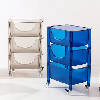 Подвижни рафтове за колички Акрилни шкаф за съхранение на Прозрачна мобилни количка за рафтове за съхранение на Кухненски стойка за хола Домакински