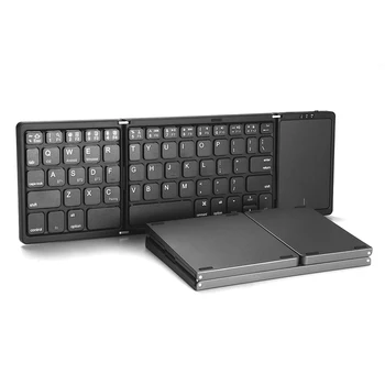Портативна мини Bluetooth клавиатура с три складываниями, безжична сгъваема клавиатура със сензорен панел за IOS, Android, Windows Tablet ipad