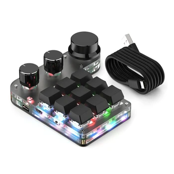 Потребителска макроклавишная мини-клавиатура с гореща замяна, 9 комбинации, 3 дръжки, RGB, 18 знака, механична клавиатура, червен ключ, BT, черен