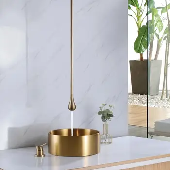 Потребителски дължина Матиран златен месинг смесител за мивка в банята, висококачествен луксозен 63-инчов златен тавана смесител за измиване