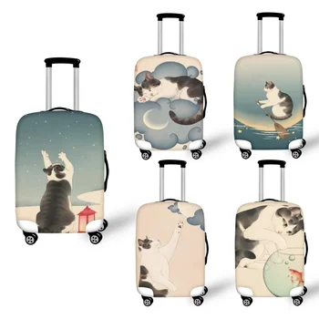 Прахоустойчив, чанта за багаж с принтом котка от карикатура, сгъваема защитен калъф за куфар, чанта за багаж, колички 18 