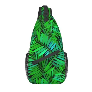 Прашка-раница с тропически растения през рамо, мъжки, обичай, зелен цвят, листа от папрат, нагрудная чанта за велоспорта, походный раница