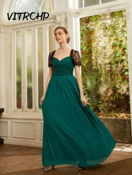 Прекрасна рокля за майката на булката, тъмно зелено шифоновое дълга рокля за абитуриентски, вечерни рокли, големи размери, буйни рокли за среща на завършилите