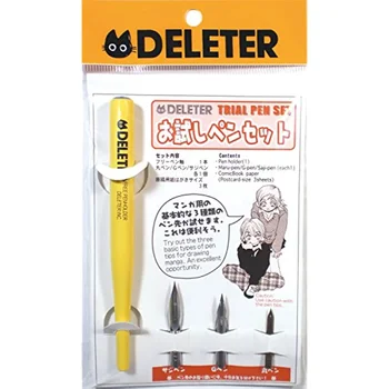 Пробен комплект дръжки DELETER: 1 титуляр на тиган + 3 на върха за дръжки за комикси (G-Pen, Saji-Pen и Maru-Pen) + 3 Хартия за манга, 1 комплект пера за рисуване, произведено в Япония