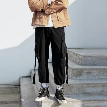 Пролетен анцуг, мъжки девятые панталони, свободни, с остри директен панделка в стил хип-хоп, универсални зреещи